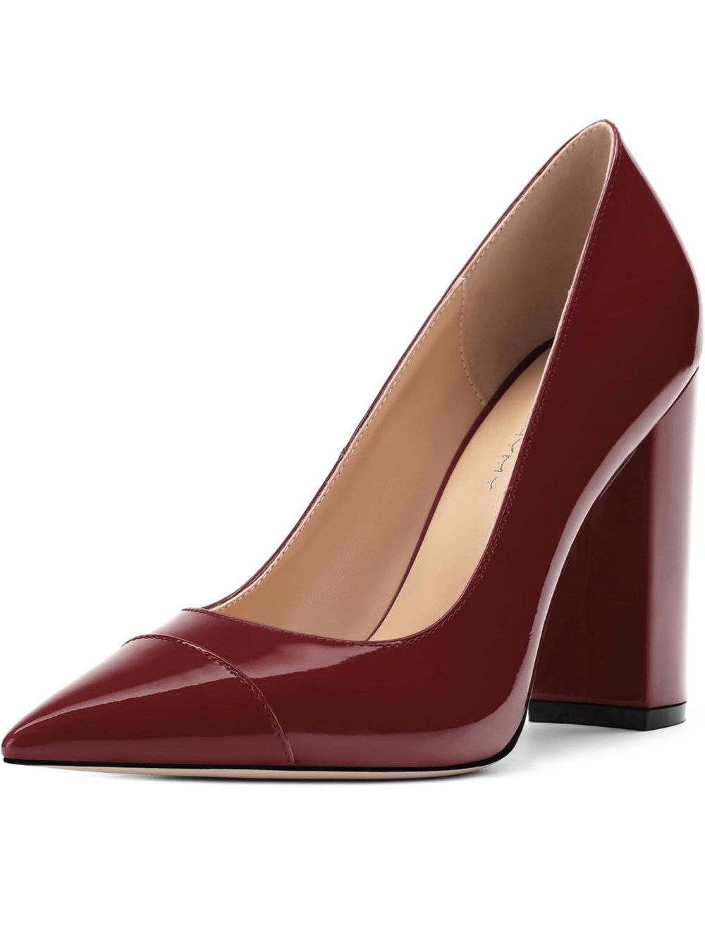 Patent Block Heel Pumps in Deep Wine Red